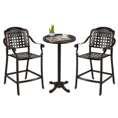 Costway 3 Piece Patio Bar Set Outdoor Cast Aluminum Round High Top Table 2 Counter Height Bar Stools In Black
