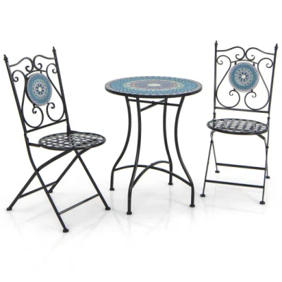 Costway 3 Piece Patio Bistro Set With Mosaic Pattern In Blue