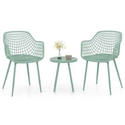 Costway 3 Piece Patio Chair Set With Pp Seat And Tabletop For Porch-green In Blue