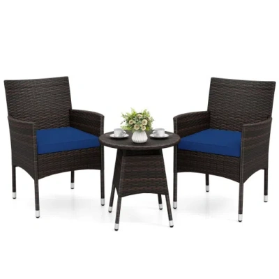 Costway 3 Piece Patio Furniture Set Outside Bistro Set For Porch-navy In Black