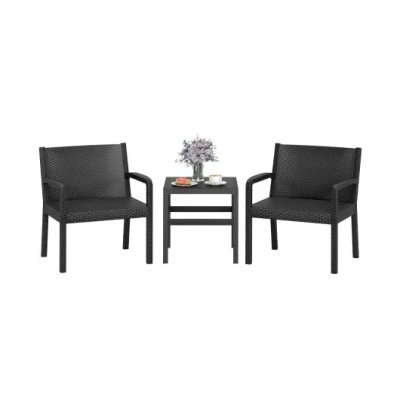 Costway 3 Piece Patio Furniture Set With 2 Modern Rattan Armchair And 25 Inch Squire Side Table-black In Animal Print