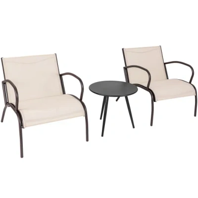 Costway 3 Piece Patio Metal Aluminum Wide Armchair And Table Set-rusic Brown In Pink