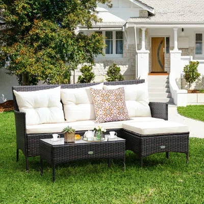 Costway 3 Piece Sofa Seating Group With Cushions In Mix Brown