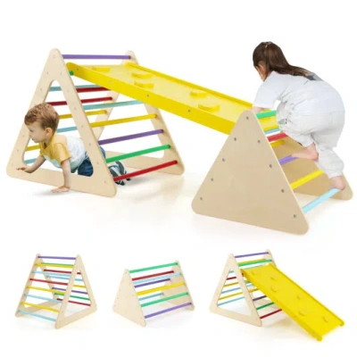 Costway 3 Piece Toddler Triangle Set Montessori With 2 Climbing Triangles And 1 Ramp-colorful In Yellow