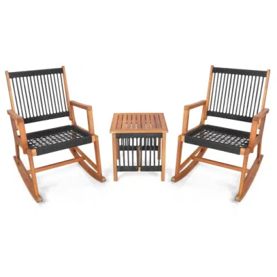 Costway 3 Pieces Acacia Wood Rocking Bistro Set In White