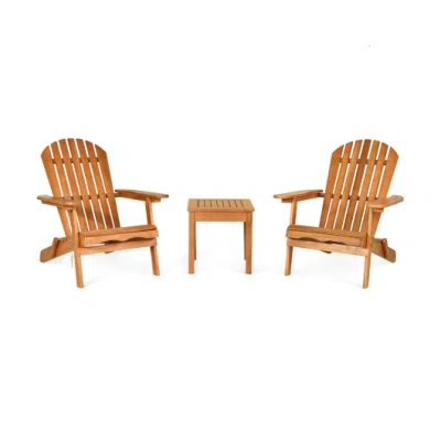 Costway 3 Pieces Adirondack Chair Set With Widened Armrest In Brown