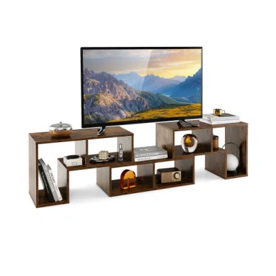 Costway 3 Pieces Console Tv Stand For Tvs Up To 65 Inch With Shelves-brown