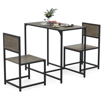 Costway 3 Pieces Dining Set Compact Table And 2 Chair With Metal Frame For Small Space-oak In Brown
