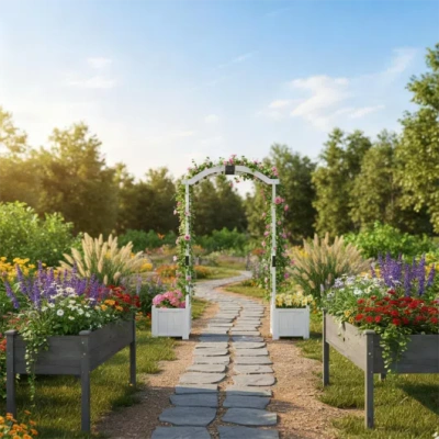 Costway 3 Pieces Garden Arbor And Raised Bed Combo Set-create Your Dream Garden Space In White