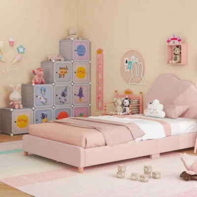 Costway 3 Pieces Kids' Room Bundle: Twin Bed Frame Wardrobe Closet Vanity Table And Stool Set In Multi