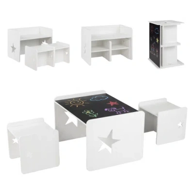 Costway 3 Pieces Kids Table And Chair Set Space-saving Toddler Table And 2 Chairs-white In Multi