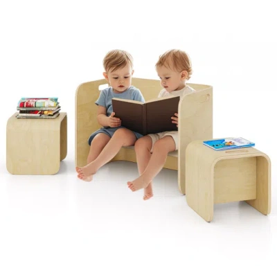Costway 3 Pieces Kids Wooden Table And Chair Set-natural In Multi