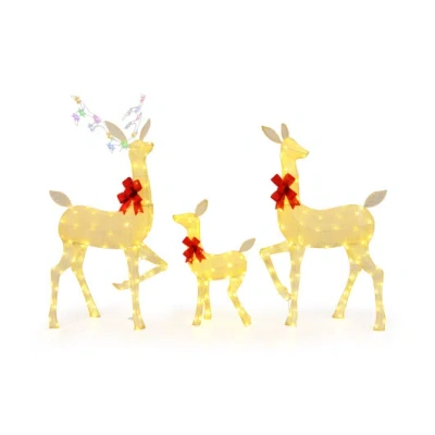Costway 3 Pieces Lighted Family Deer Set With Led Lights And Rgb Flashing Lights In Yellow