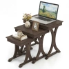 Costway 3 Pieces Nesting Coffee Table Side Table With Solid Rubber Wood Legs-brown In Brown