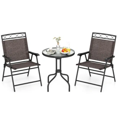 Costway 3 Pieces Outdoor Bistro Dining Furniture Set With 1.57 Inch Umbrella Hole In Multi