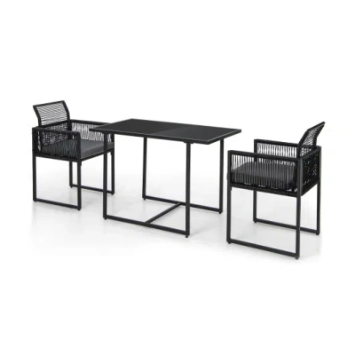 Costway 3 Pieces Outdoor Dining Set With Folding Backrest And Seat Cushions-gray In Black