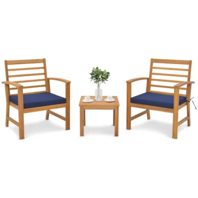 Costway 3 Pieces Outdoor Furniture Set With Soft Seat Cushions-navy In Brown