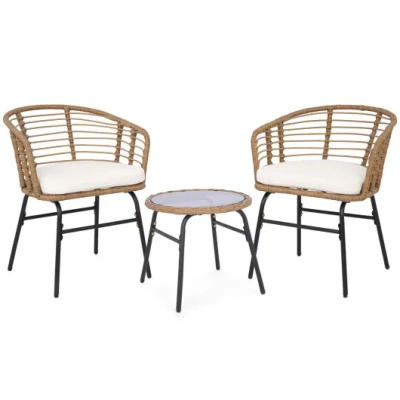 Costway 3 Pieces Outdoor Patio Furniture Set With Soft Cushions-white In Multi
