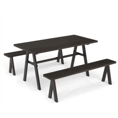 Costway 3 Pieces Outdoor Picnic Table And Benches Set For 6 People In Black
