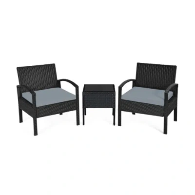 Costway 3 Pieces Outdoor Rattan Patio Conversation Set With Seat Cushions-gray In Multi