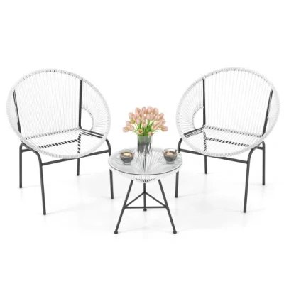 Costway 3 Pieces Patio Acapulco Furniture Bistro Set With Glass Table-white In Multi