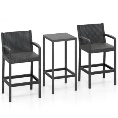Costway 3 Pieces Patio Bar Set With 2 Stools And 1 Bar Table-black