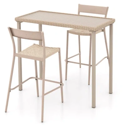 Costway 3 Pieces Patio Bar Table Set With Height Table And 2 Armless Chairs In Brown