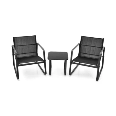 Costway 3 Pieces Patio Bistro Furniture Set With Glass Top Table Garden Deck-black
