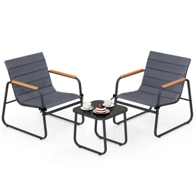 Costway 3 Pieces Patio Bistro Set Outdoor Fabric Conversation Set-gray In Animal Print
