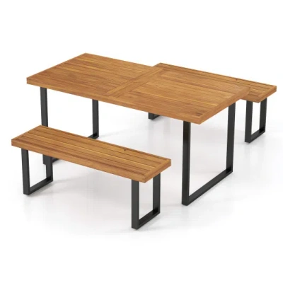 Costway 3 Pieces Patio Dining Table Set 63" Rectangle Table And 2 Backless Bench In Multi