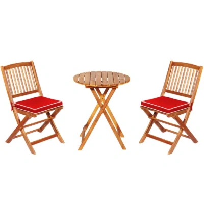 Costway 3 Pieces Patio Folding Bistro Set With Padded Cushion And Round Coffee Table-red