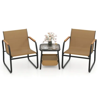 Costway 3 Pieces Patio Furniture Set Outdoor Bistro Conversation Set-brown In Multi
