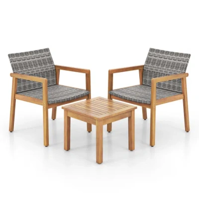 Costway 3 Pieces Patio Furniture Set With Chair In Brown