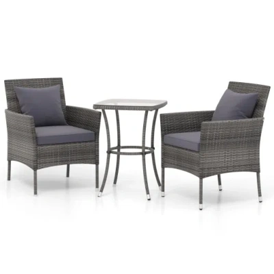 Costway 3 Pieces Patio Furniture Set With Cushioned Patio Chairs And Tempered Glass Coffee Table-gray
