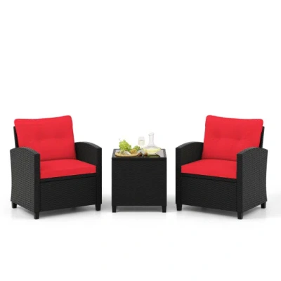 Costway 3 Pieces Patio Furniture Set With Tempered Glass Coffee Table-red In Animal Print