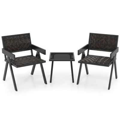 Costway 3 Pieces Patio Pe Wicker Bistro Set With Quick-drying Foam-black