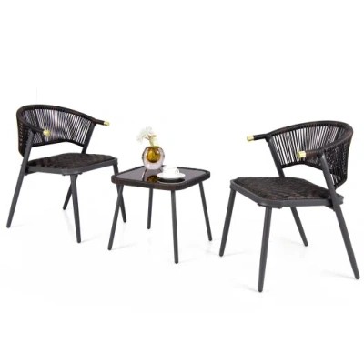 Costway 3 Pieces Patio Rattan Furniture Set For Backyard Poolside-brown And Black