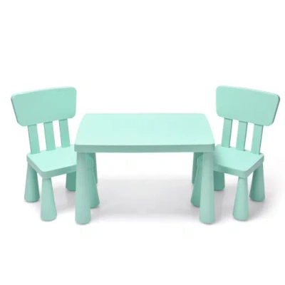 Costway 3 Pieces Toddler Multi Activity Play Dining Study Kids Table And Chair Set-green In Blue