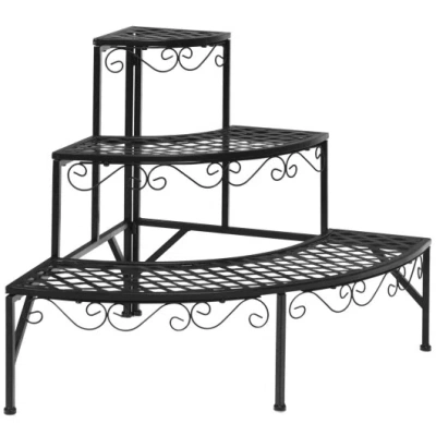 Costway 3 Tier Metal Corner Plant Display Rack In Black