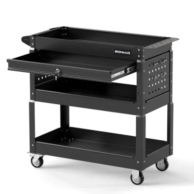 Costway 3 Tier Rolling Tool Cart With Lockable Drawer For Garage And Workshop-black
