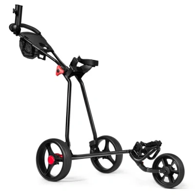Costway 3 Wheel Durable Foldable Steel Golf Cart With Mesh Bag In Black