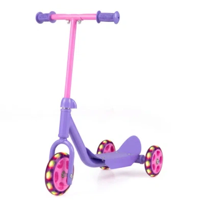 Costway 3 Wheels Scooter For Kids Age 2+ With Led Light-up Wheels And Wide Anti-slip Deck-purple In Multi