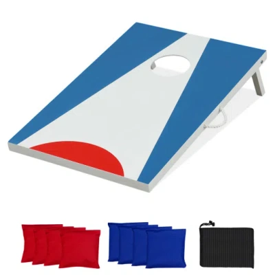 Costway 3 X 2ft Cornhole Board Set, Portable Cornhole Board With Foldable Legs And Side Handle-blue