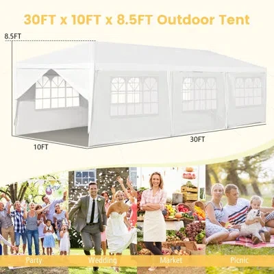 Costway 30 Ft. X 10 Ft. Steel Party Tent In White