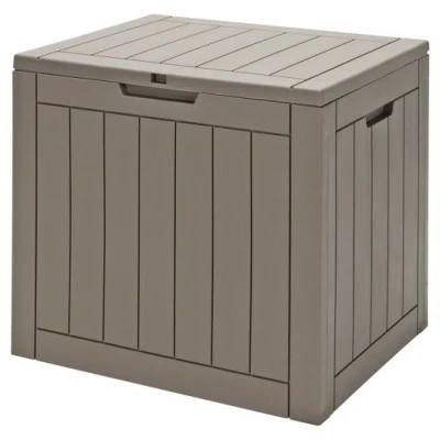 Costway 30 Gallon Deck Box Storage Container Seating Tools-light Brown In Gray