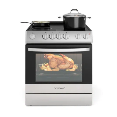 Costway 30 Inch Freestanding And Slide-in Kitchen Stove With 4 Burners Ceramic Cooktop-silver