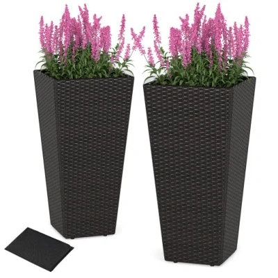 Costway 30 Inch Modern Decorative Planter Pots Set Of 2 With Open-ended Base In Animal Print