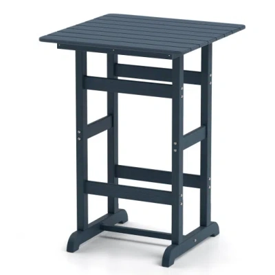 Costway 30 Inch Square Bar Table Dining Table With Slatted Tabletop For Poolside-navy In Blue
