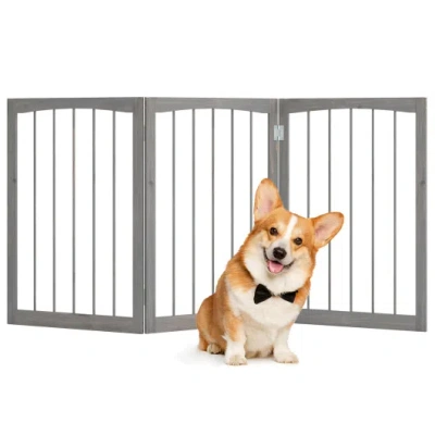 Costway 30 Inch Tall Wooden Pet Fence For Cats Small And Medium Dogs-gray