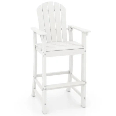 Costway 30 Inches Counter Height Outdoor Hdpe Bar Stool With Armrests And Footrest-white
